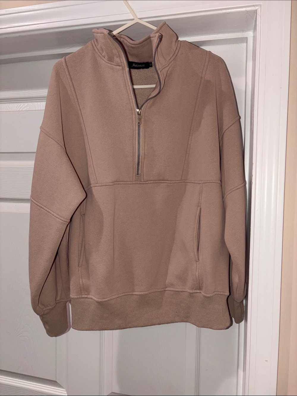 Oversized Neutral Taupe Half-Zip women's Sweatshirt Size Small